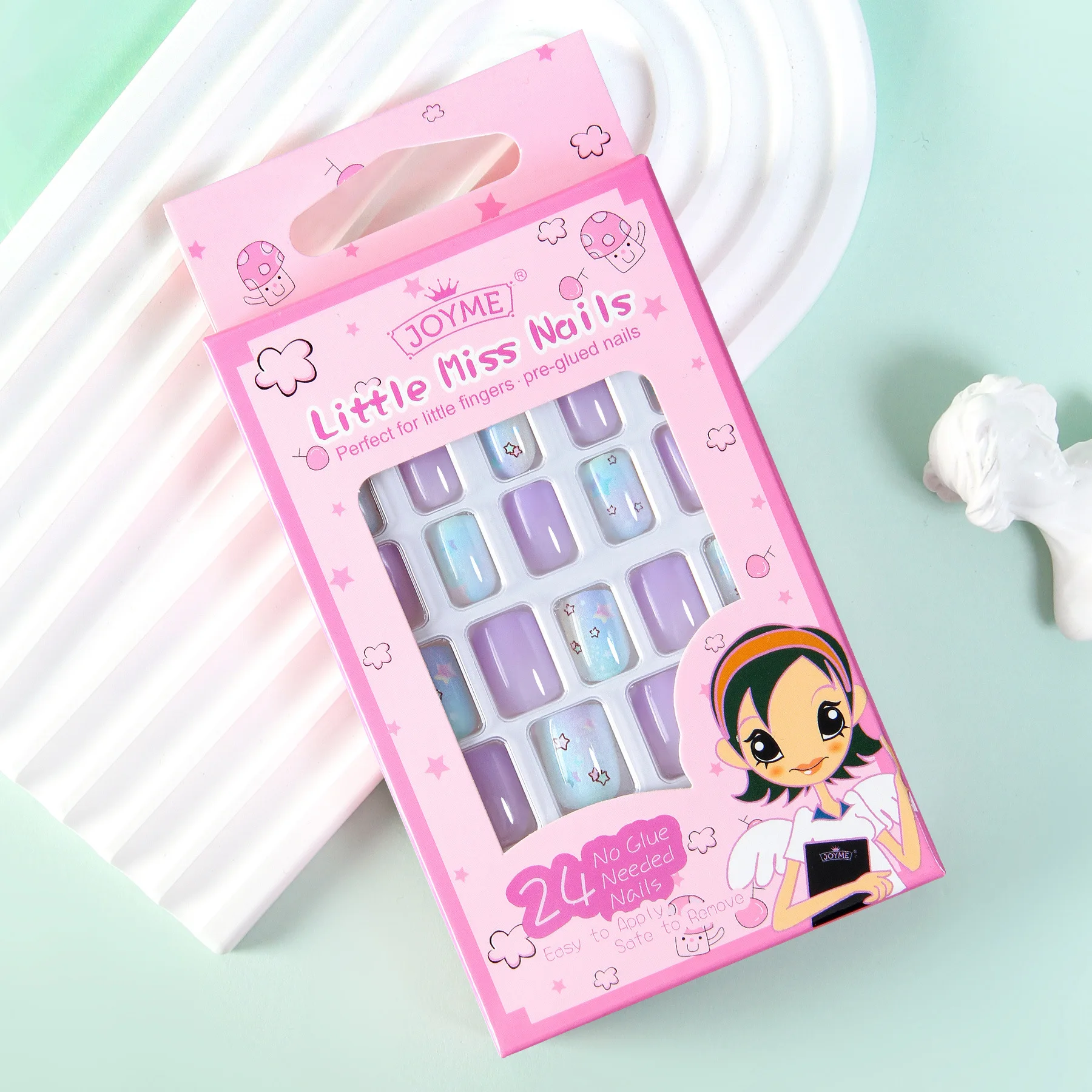 Child Harmless Nail with Glue Tips Coffin Press on False Nails Art Stick Designs Artificial Full Cover Detachable Box Wholesale