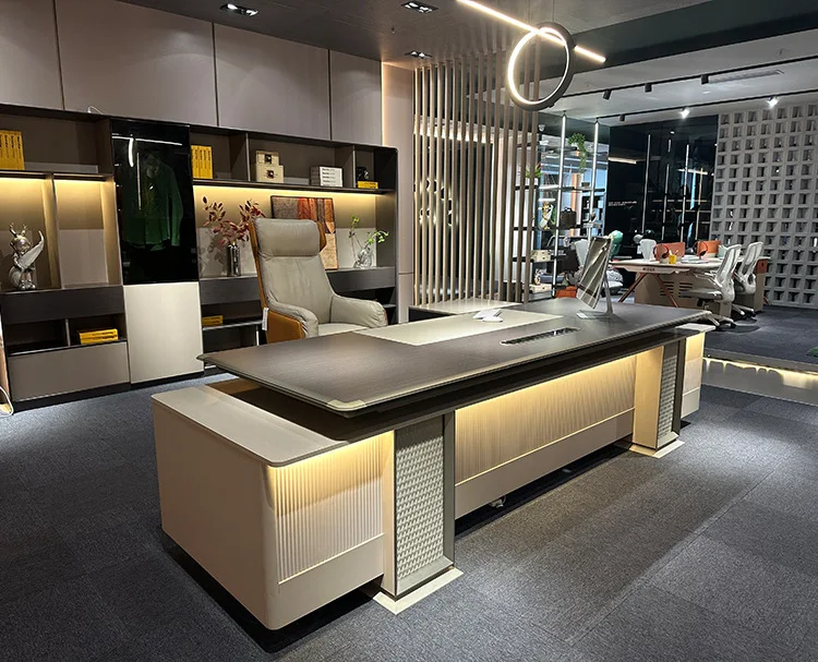 L-образный стол с шкафом для хранения, офисный стол с полками, деловая мебель, Рабочий стол