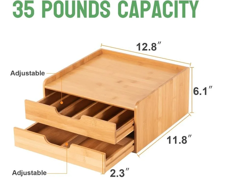 custom Bamboo Coffee Pods Holder Storage Compatible with Keurig K Cup Espresso Pods Tea Bag Organizer Drawer with Lip Panel