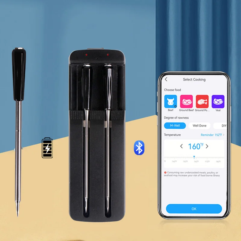 Smart App-Controlled Digital BBQ Thermometer Waterproof Kitchen Food Cooking Thermometer for Oven BBQ and Meat Household Use