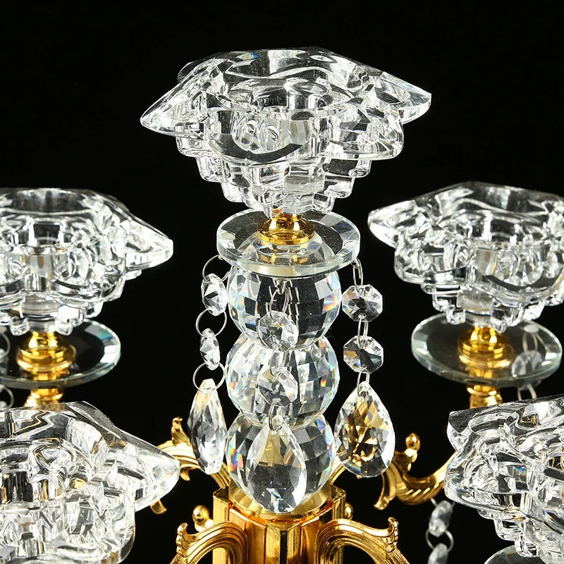 Оптовая продажа высокое качество недорогой стеклянный подсвечник с 5 держателями прозрачный канделябр для стола Свадебный центральный элемент