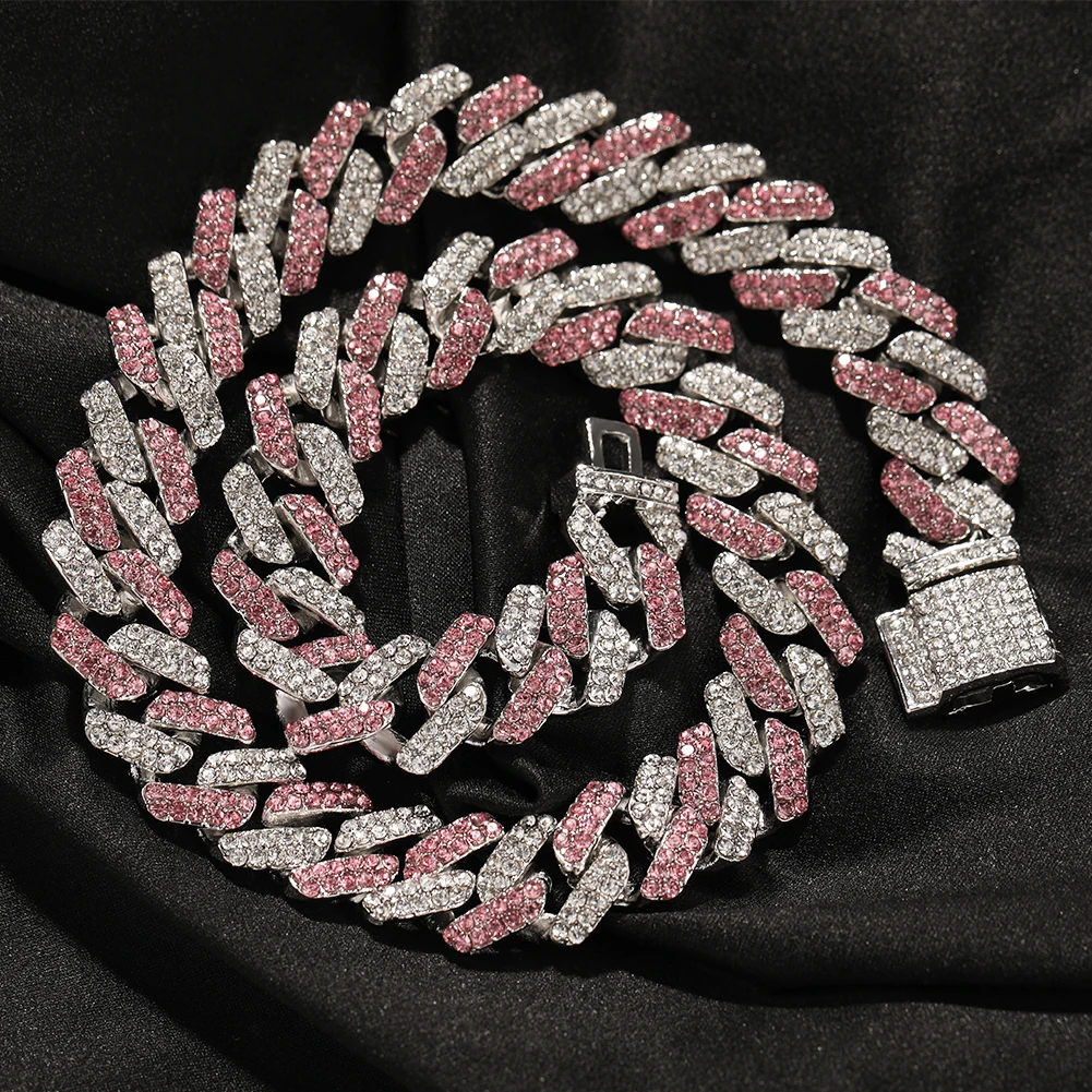New Cuban Necklace Chain Full Diamond 13mm Hip Hop Rap Women Man Cool Cuban Link Chain Bracelet Necklace