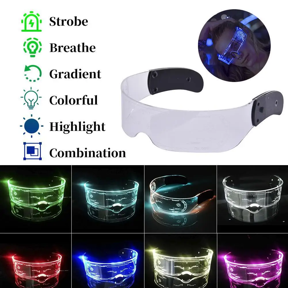 cyber punk glasses Neon Nightlife LED Light Up Glasses Cyberpunk Rezz Visor Robocop Futuristic Electronic Lights