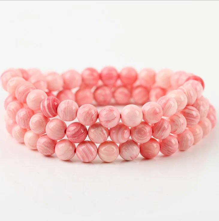 High Quality A Grade Natural Gemstones Natural Carmine Conch Yellow Pink Shell Round String Beads Bracelets For Women