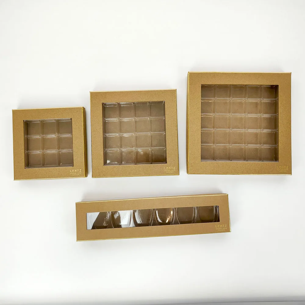 Large Food Contact 25 Pieces Clear Lid Kraft Paper Folding Display Box For Chocolate Tablets