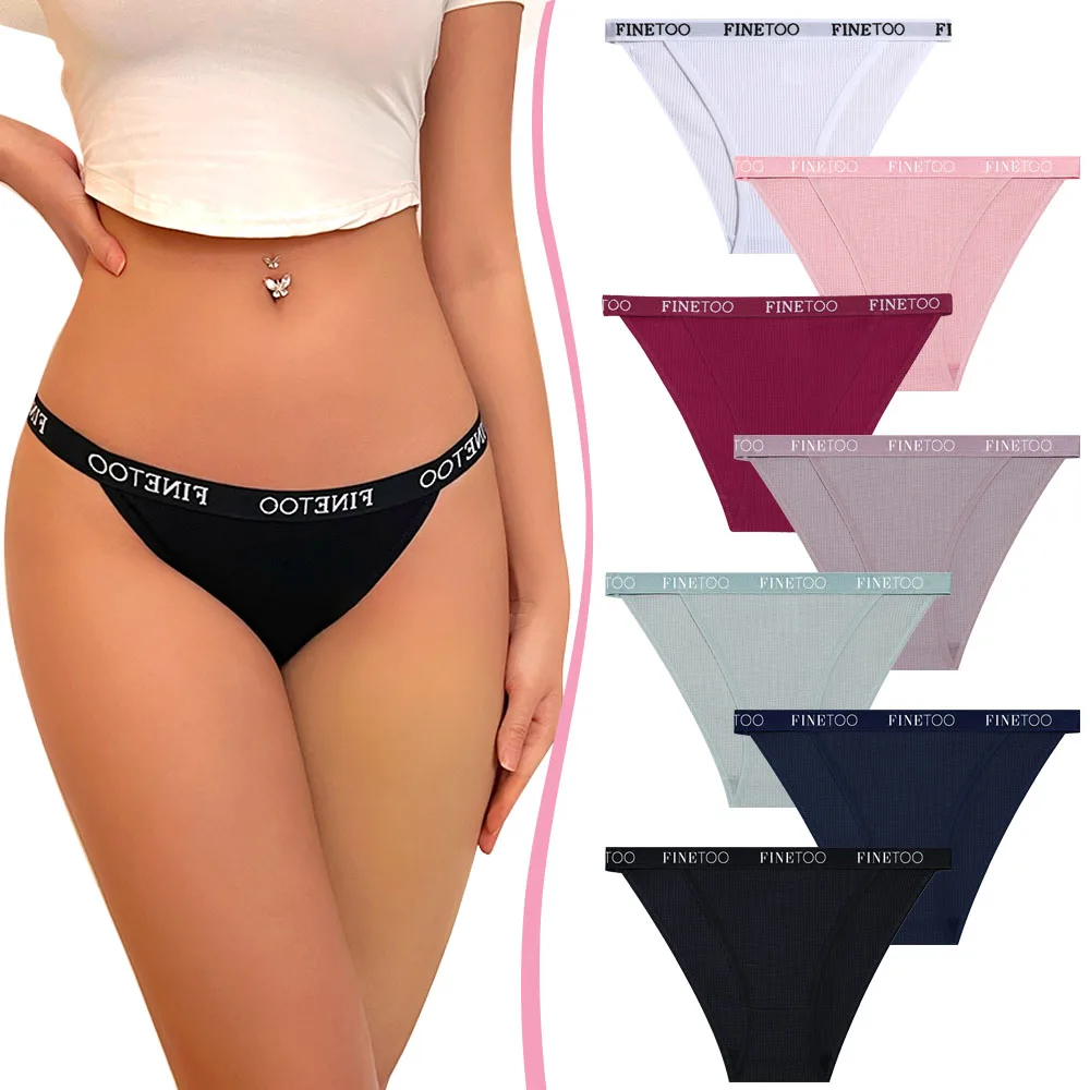Finetoo Hot Sale Sexy Waffle Plaid Cotton Briefs Women Panties Lady Solid Low Waist Underwear Female