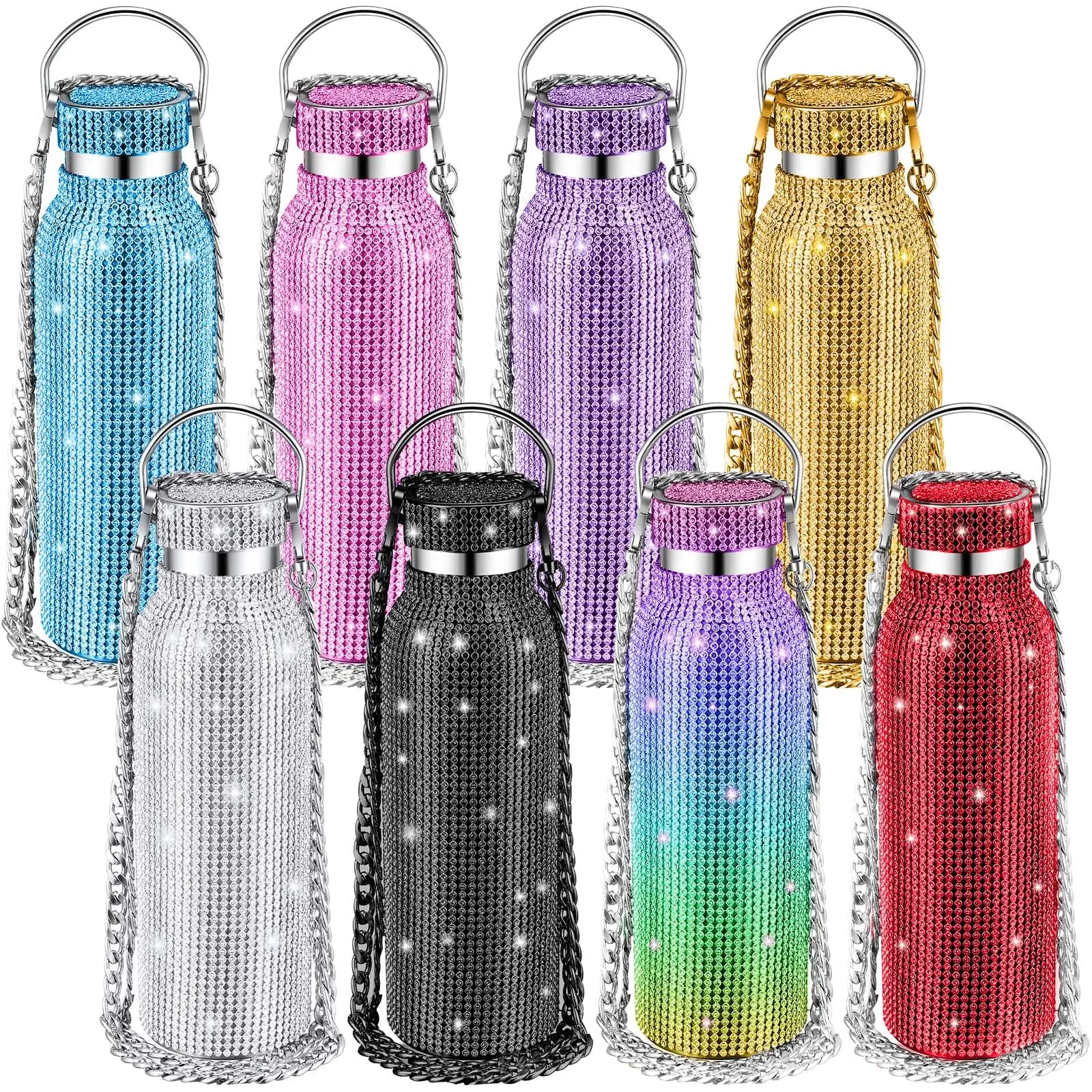 colorful diamond thermal insulated bling tumbler cup stainless steel glitter water bottle
