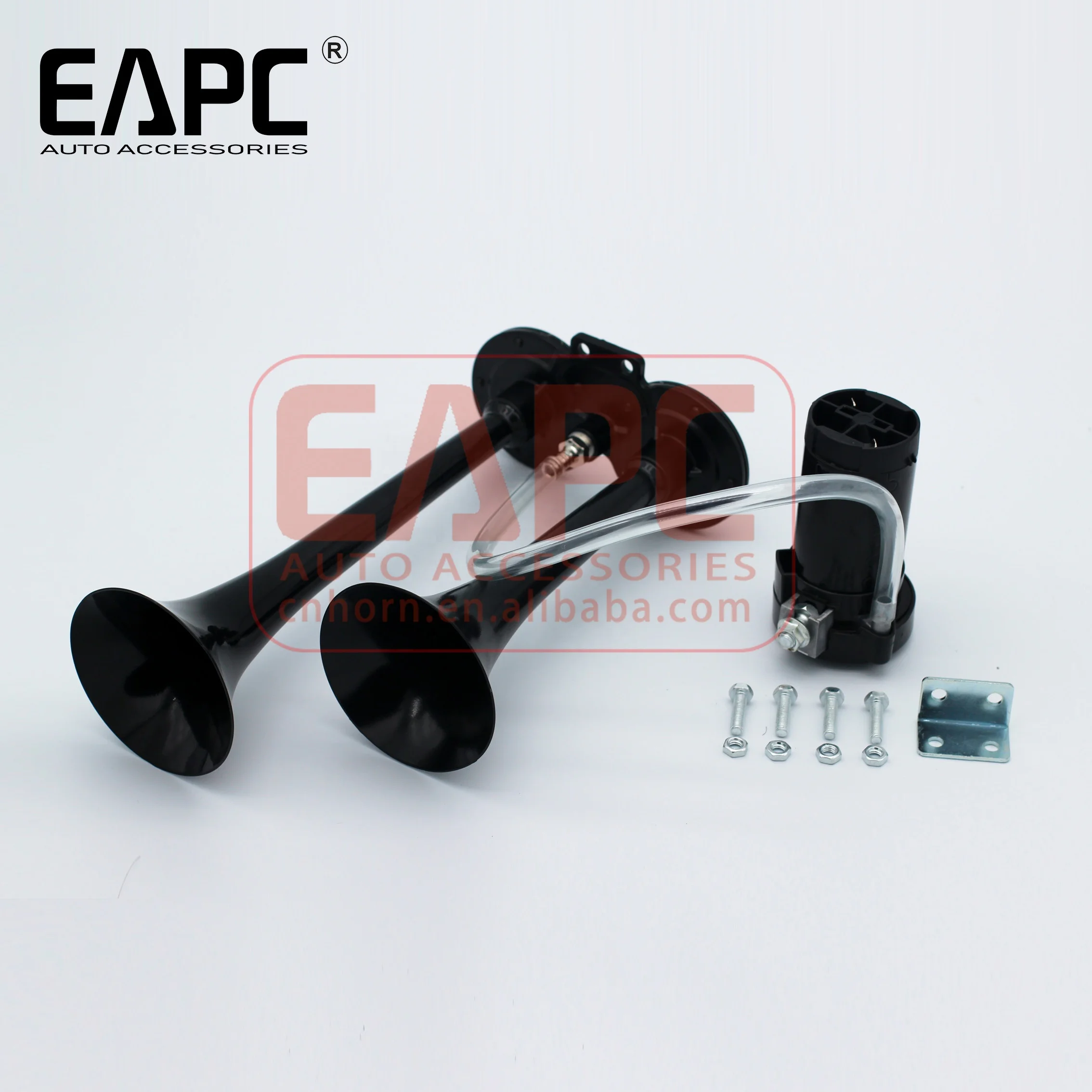 TZ-302 Car Air Horn Dual Trumpet Super Loud 450Hz Compressor Set Black 12V Car 130db Chrome