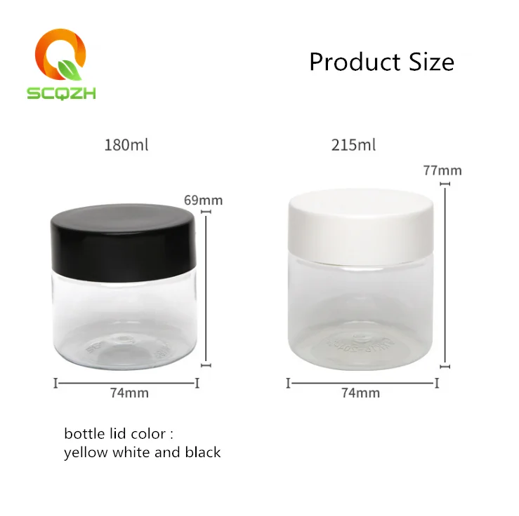 2 oz 4 oz 8 oz Plastic Jars PET Straight Sided Jars w/ Lined Aluminum Caps Black Smooth Lined Caps 12 oz 16 oz
