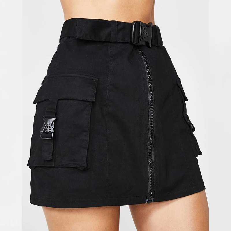 New Arrival Hot Sale Buckle Belted Design Women Sexy High Waisted Custom Mini Cargo Skirt