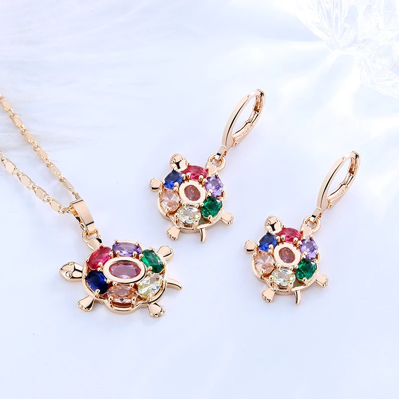 2021 Fashion Cute Cz Earring and Necklace Fine Jewelry Sets Jewellery Gold Plated AAA Grade Cubic Zirconia for Women Brass 18k