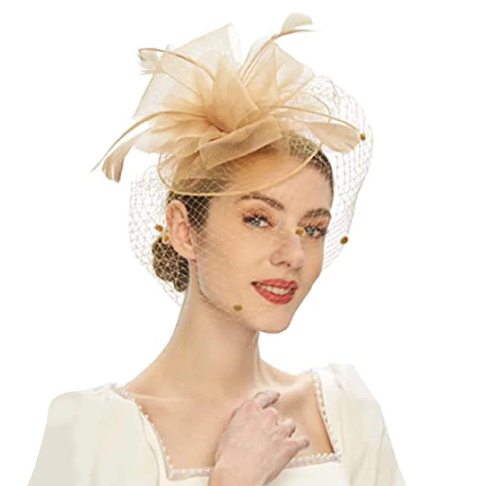 HZO-23019 Fascinators Hat Flower Mesh Ribbons Feathers Tea Party Headwear for Girls and Women