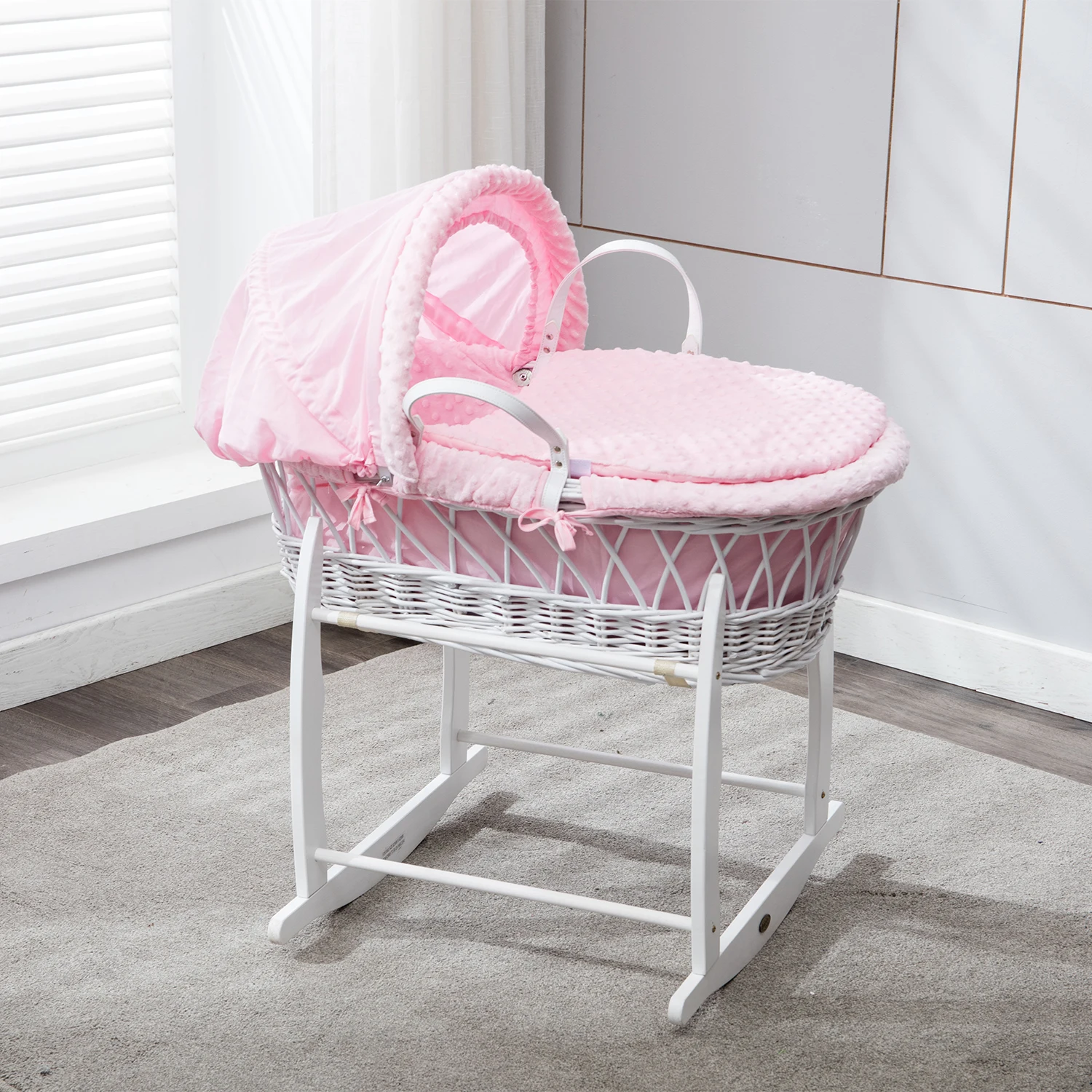 
Wicker Moses Basket With Dressing And Rocking Stand 