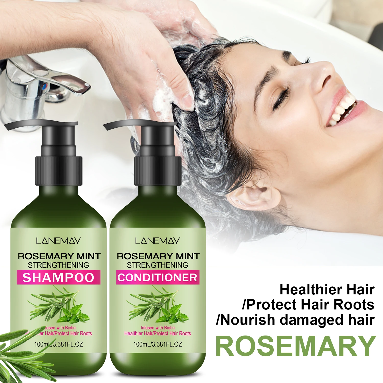 Wholesale Vegan Herbal Hair Care Set Rosemary Mint Oil Shampoo Conditioner Nourishing Refreshing Moisturizing Smoothing Hair