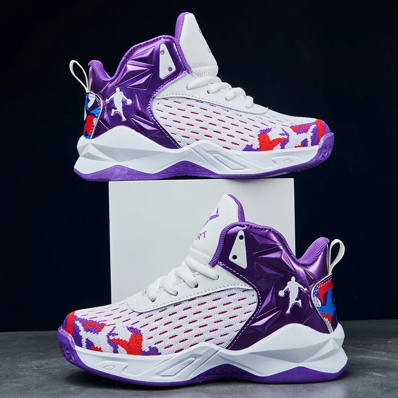 Детская Баскетбольная обувь, новые кроссовки для мальчиков, сетчатая дышащая Молодежная Спортивная обувь для тренировок и бега