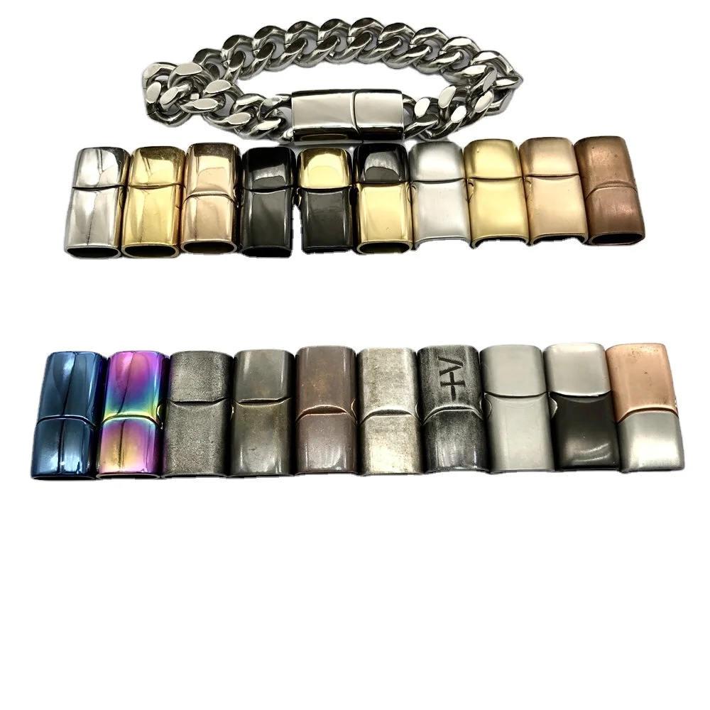 BMZ 12*6/10*5/8*4mm in stock 20 colors pvd/ip plated 316L stainless lock for leather bracelet multicolor bracelet  clasps