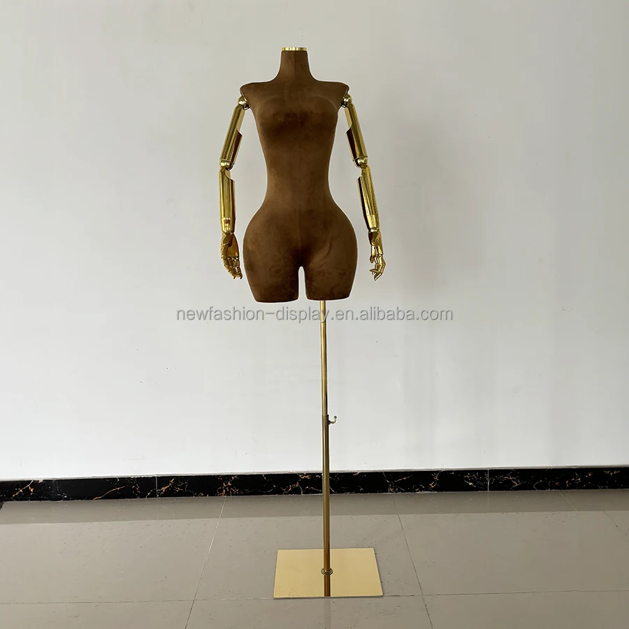 Lady Wedding Dress Plus Size Mannequins Manikin Brown Curvy Female Mannequin Fiberglass Velvet Half Body Bbl Mannequin with Leg