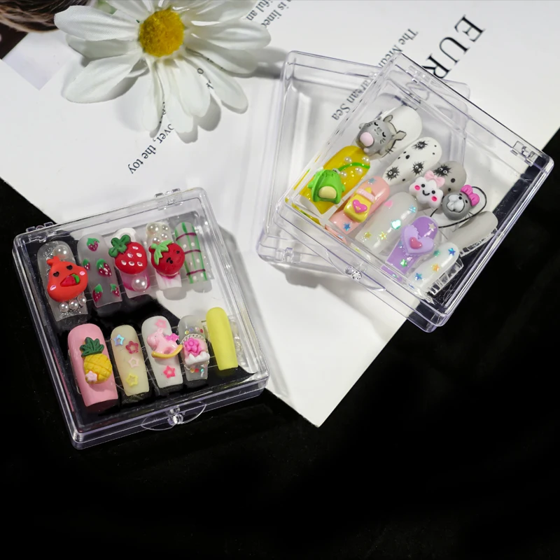 nail wearing gift box high-end transparent square packing box for press on nail false nail organizer fake Jewelry storage