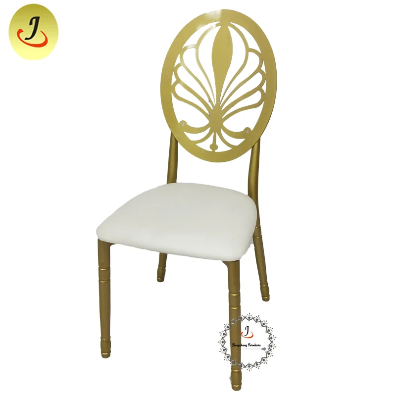 JC-SSC02 Wholesale latest design modern stacking leather round back wedding iron hotel dining chair