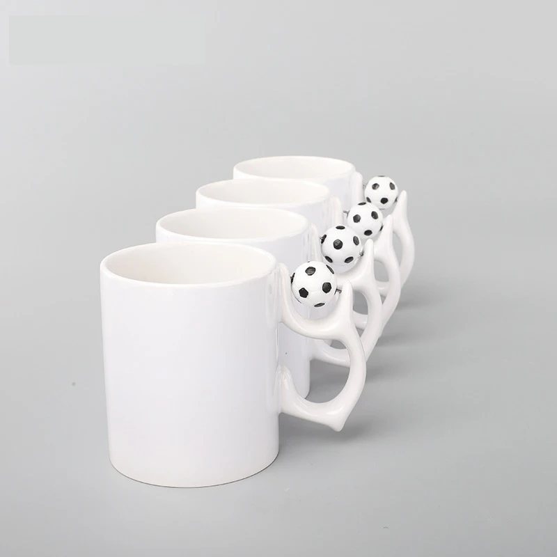 RubySub Hot Selling 11oz Football Handle Sublimation Blank Mugs White Ceramic Cup Mug with Ball Handle