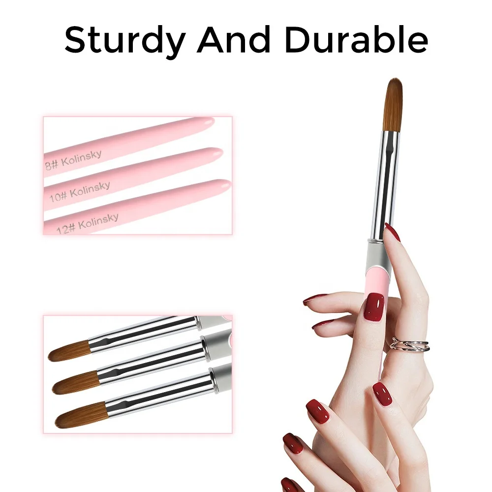 Profession Acrylic Brush Kolinsky High Quality Round Shaped Handle 100 Kolinsky Nail Brushes for Acrylic Application