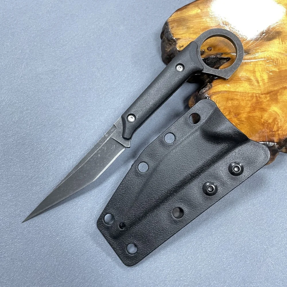 2025 NEW PL Advanced Stonewashed blade knife 440 steel pocket knife with G10 handle Small fixed blade knife with Kydex Sheath