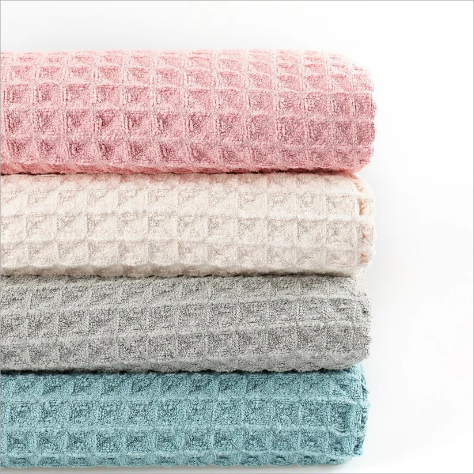 Coral velvet waffle towel set absorbent thick bathroom towel high quality gift towel