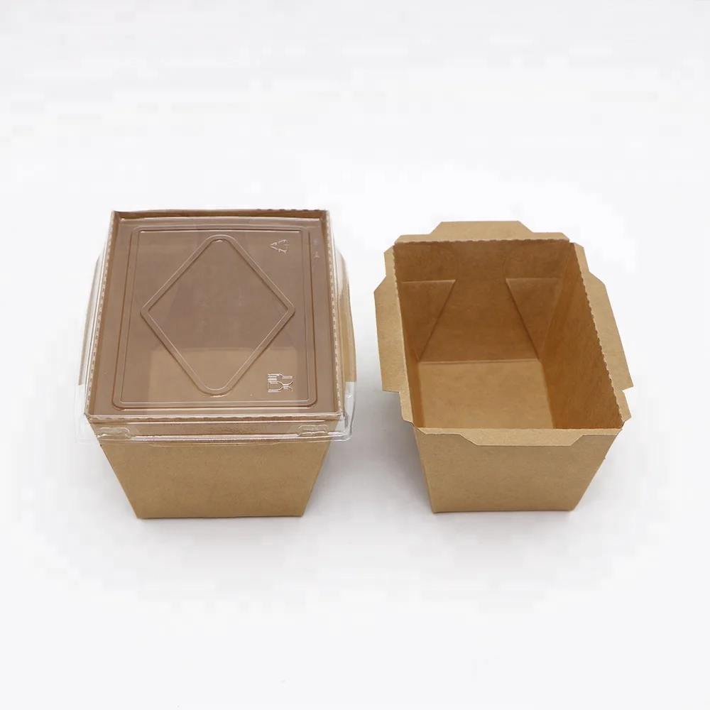 Embossed Brown Kraft Paper Disposable Fast Food Tray Box with Lid for Noodles Sushi for Restaurant Use Packaging Bread Cookies