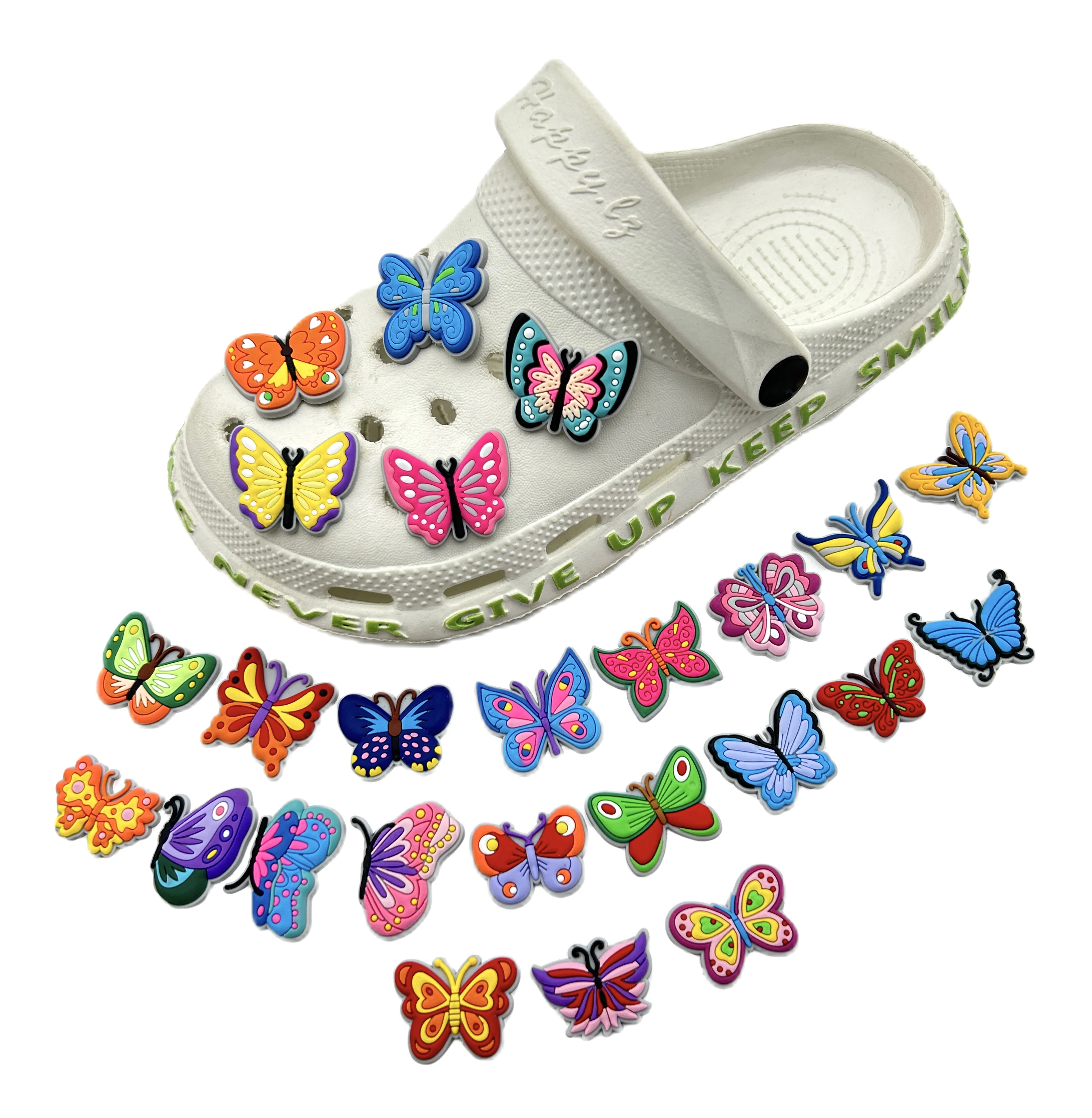 2024 new Butterfly DIY shoes accessories Popular Soft Croc Shoes Charm Designer PVC shoes decorative buckle for wholesale RJ01