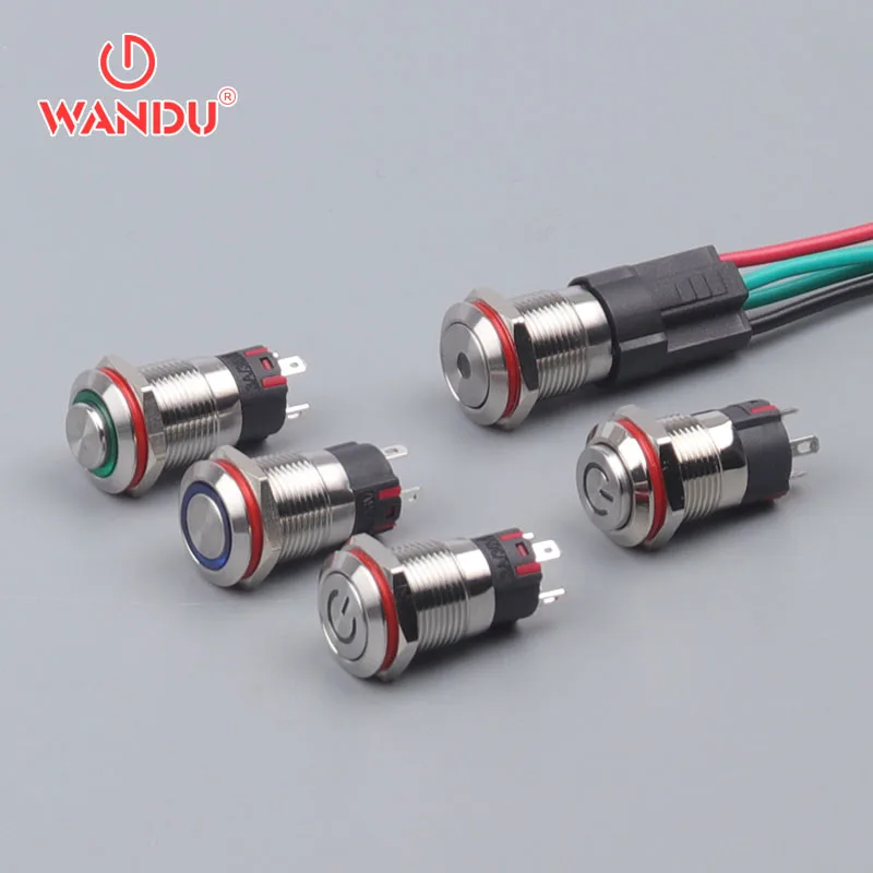 12mm metal push button switch with power logo light / self-holding / self-resetting