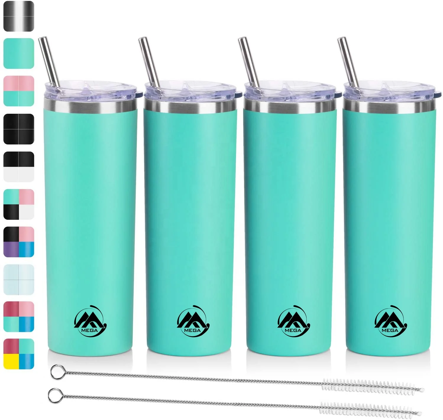 4 упаковки, 20 унций, нержавеющая сталь, изолированная кружка с двойными стенками, стакан для воды с 4 крышками, 4 соломинки и 2 соломинки