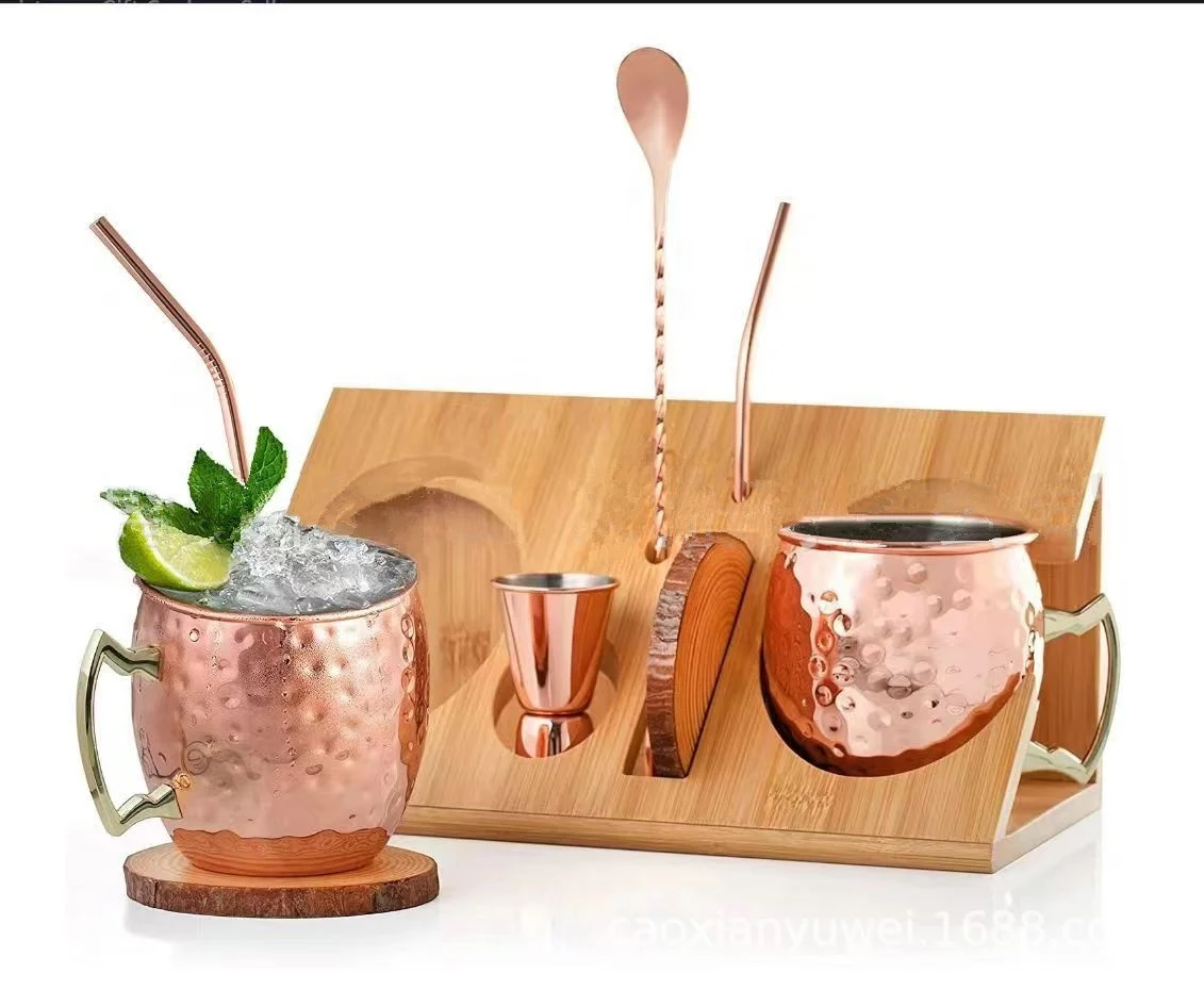 New Arrival Top-selling Stainless Steel Copper Moscow Mule Mug Set Of 2 Moscow Mule Copper Mugs with Mixxing Spoon