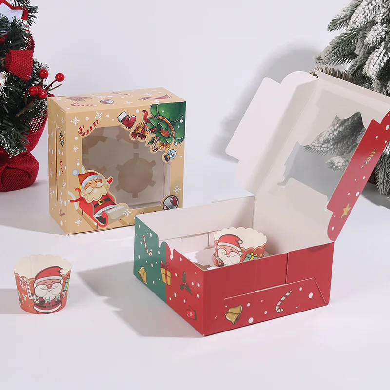 Christmas Cookie Box with Window Candy Chocolate Biscuit Packaging Boxes Xmas Gift Wrapping New Year Party Treat Box