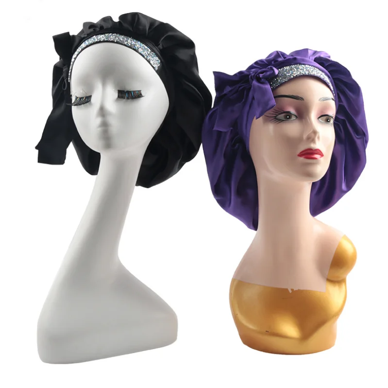 Fashionable Design Oversize Double Layer Satin Bonnet With Bling Rhinestone