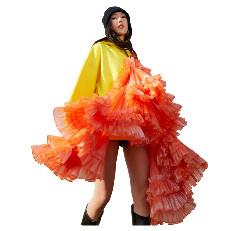 Hot-selling street fashion clothing Pure yellow fleece mid-length jumper with connecting skirt