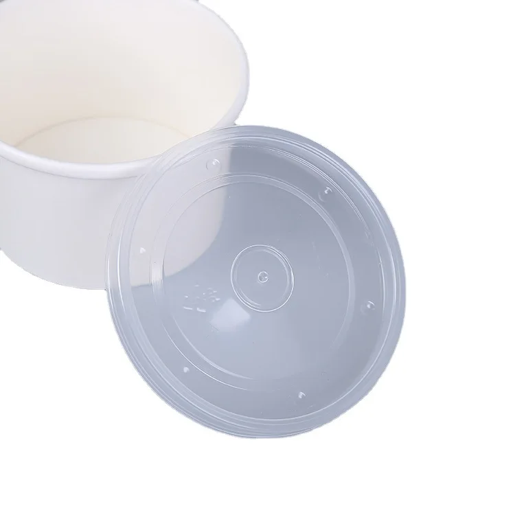 Disposable White kraft paper soup cup bowl with paper lid take away lunch packing takeout food packaging bucket