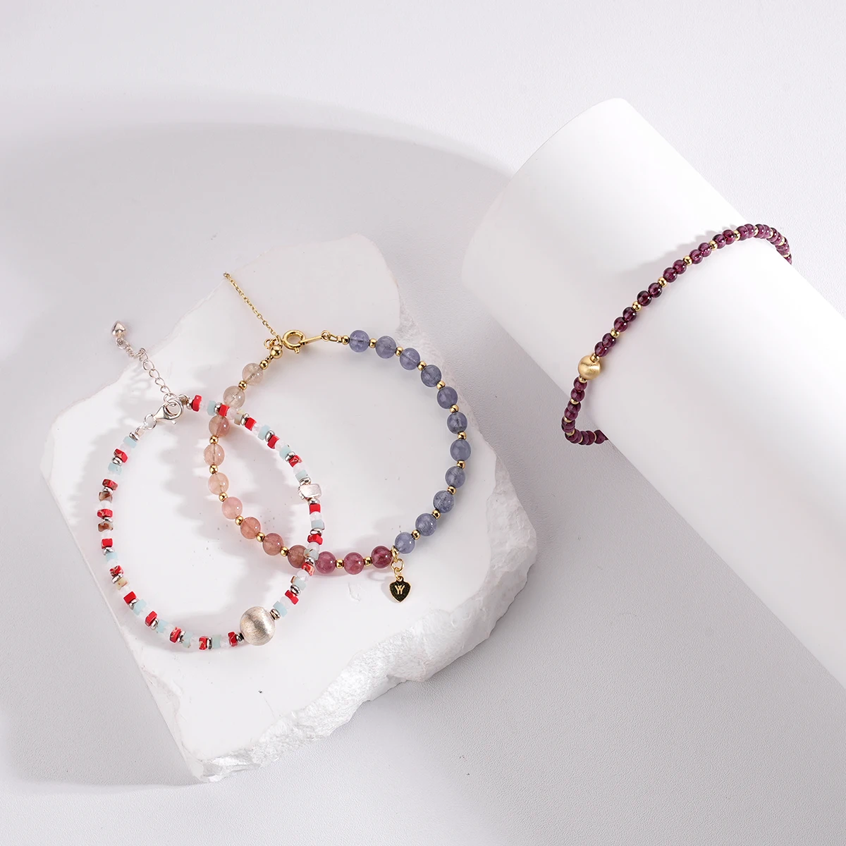 Multi-Color Natural Stone Beaded Necklaces Gold Plated Charm Beads Accessories Bracelets Women Fashion Jewelry Sets