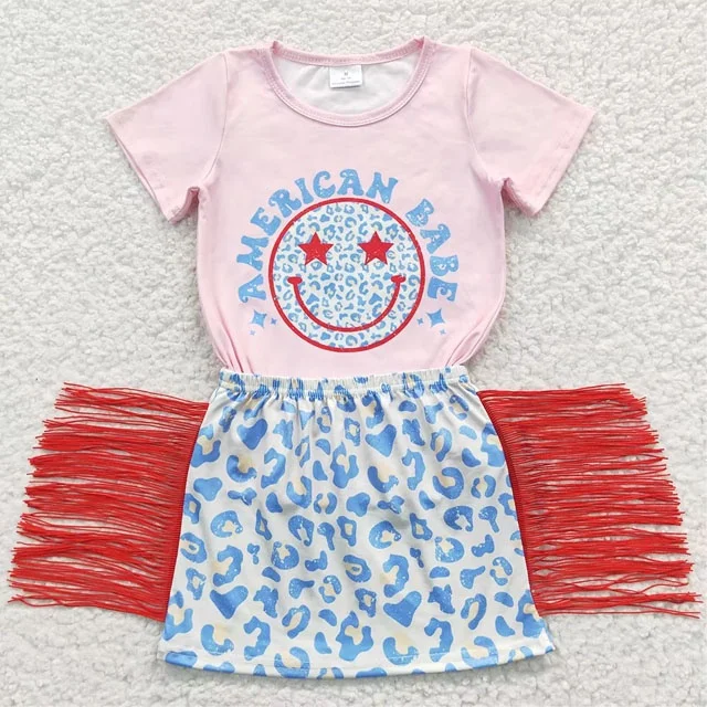 New Design Baby Girl  Boutique Clothes  Summer Western Outfits Toddler Kids Girls Clothing Short Sleeve Skirt Sets