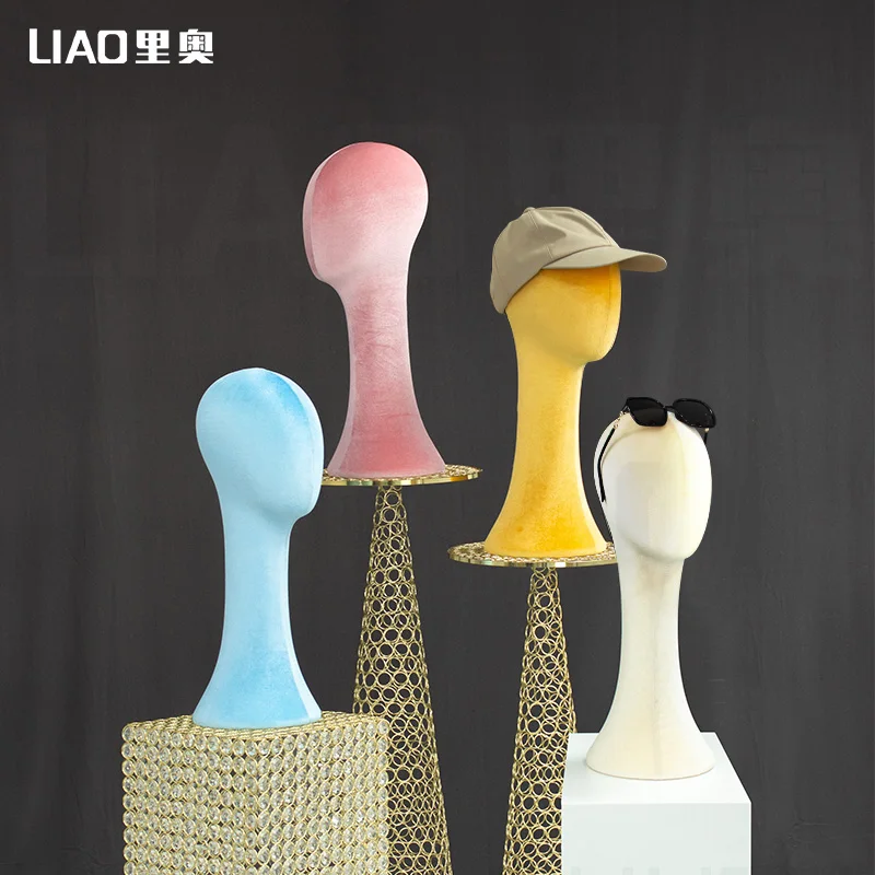 Colorful Velvet Fabric Cover Female Mannequin Head For Hat Wigs and Jewelry Display Foam head mannequin
