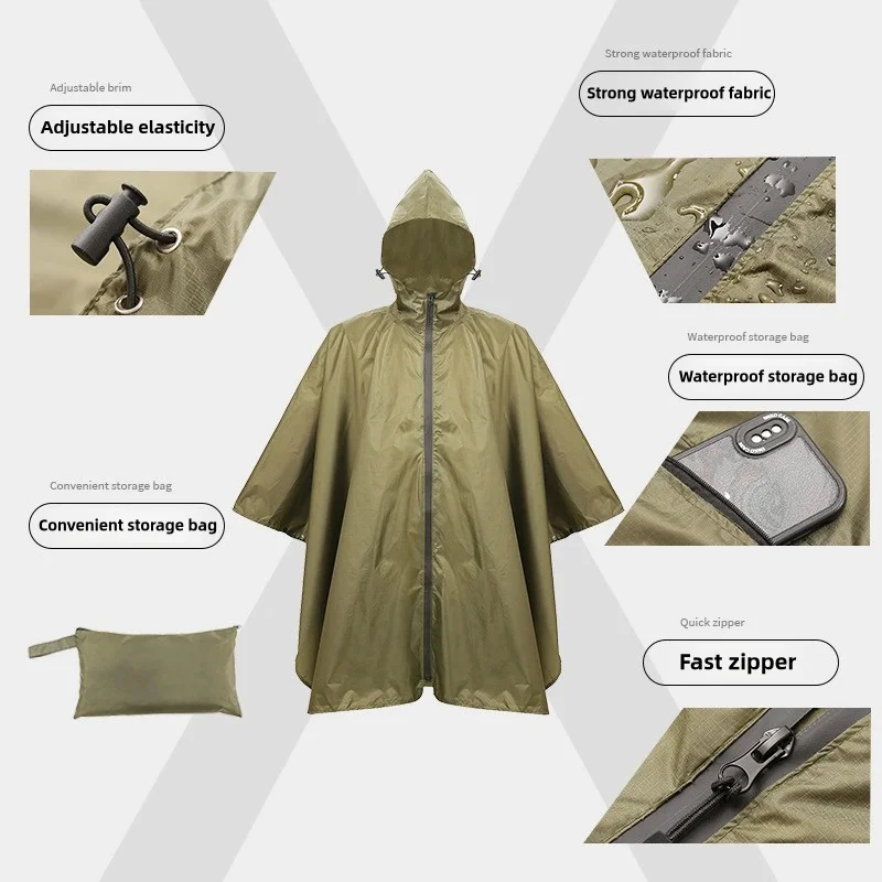 Mountaineering cape raincoat polyester  fishing rainstorm proof canopy floor mat PU three in one trekking poncho