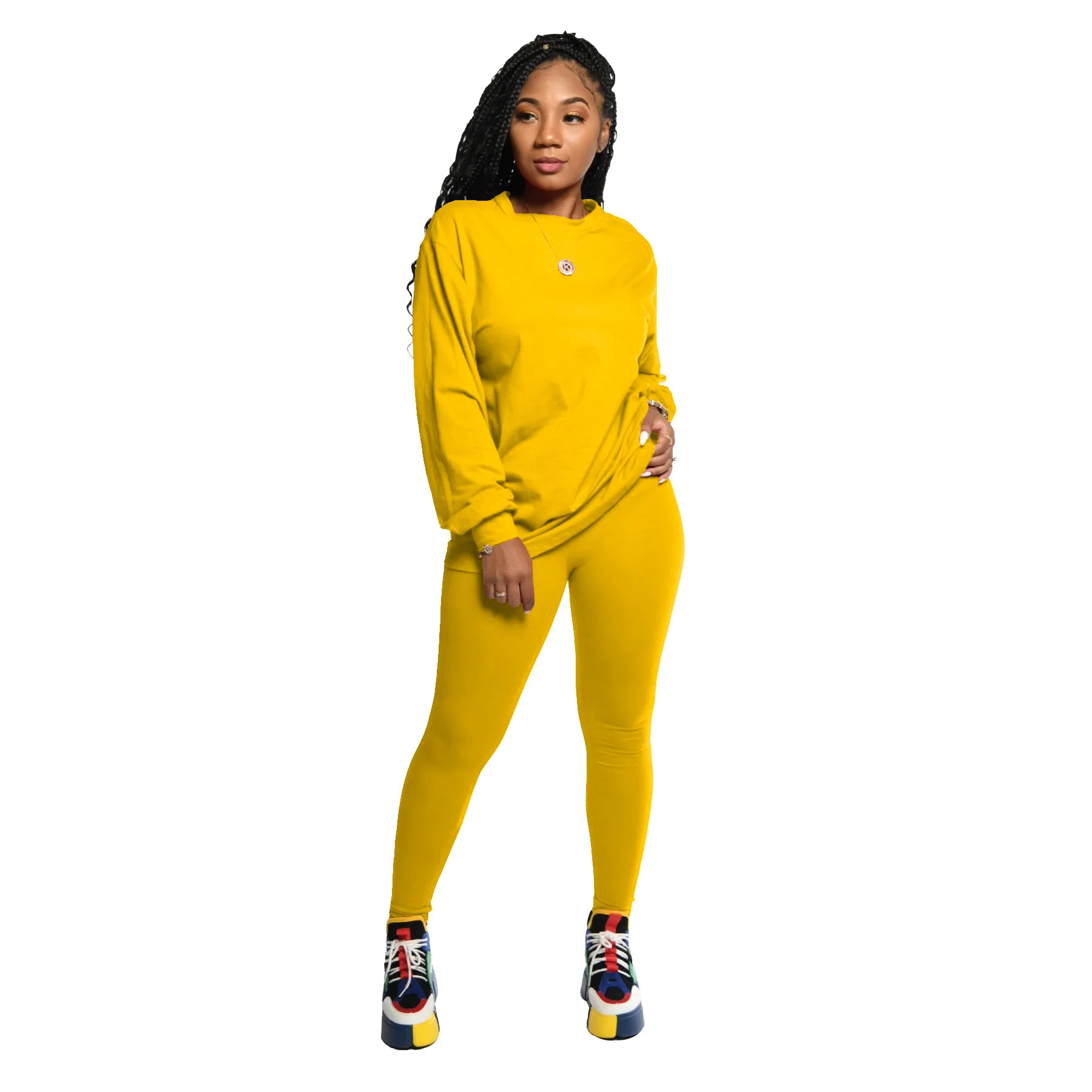 Лидер продаж, брюки с эластичным поясом, однотонные женские топы, футболка и брюки большого размера