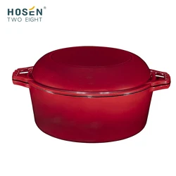 Roasting Dutch Oven With Lid Camping 2 In 1 Enameled Double Round Shape Skillet  Cooker Set Cookware Soup & Stock Pot Fry Pan