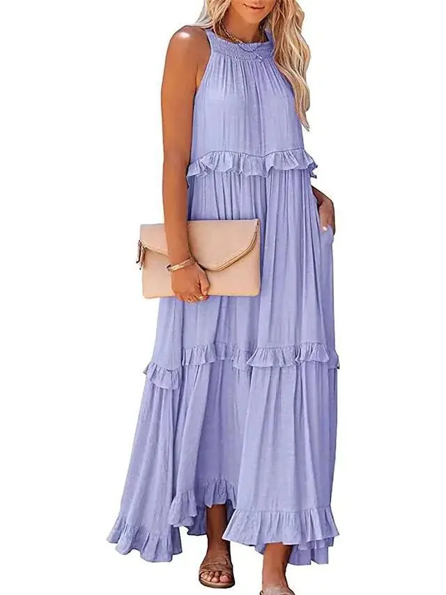Europe and the United States new summer holiday style flanged long dress swing elegant beach dress woman