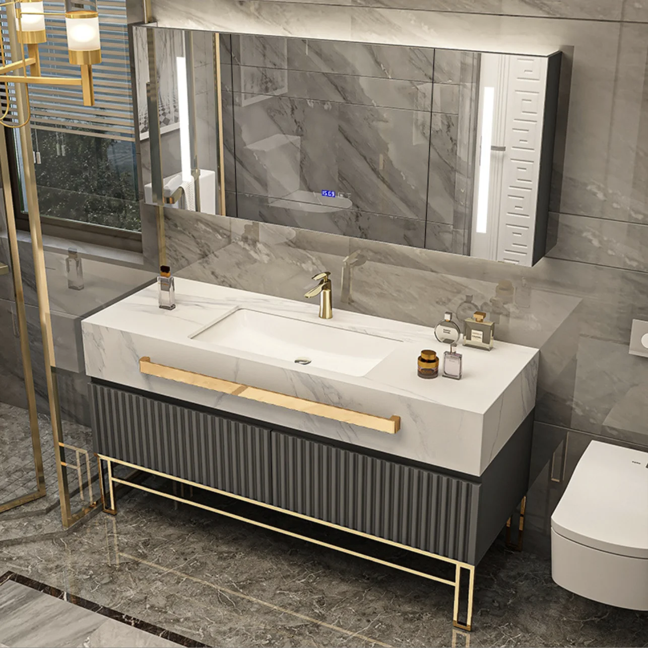 Modern Design Vintage Natural Marble Bathroom Vanity with Sink Wash Basin Cabinets for Villas