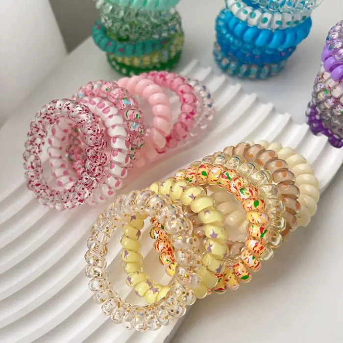 Wholesale Candy Colorful Telephone Wire Hair Ties Set  For Women Girls HR1227