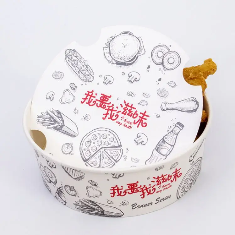 64Oz Disposable Big Size Custom Printed Paper Popcorn Cups With Plastic Lids