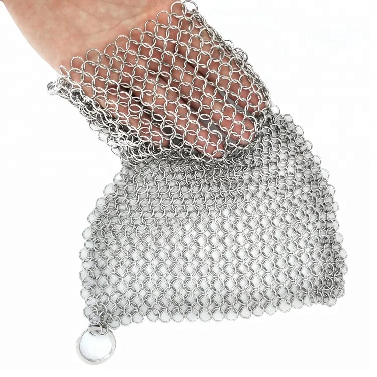 Hot Selling Stainless Steel Ring Mesh Chainmail Cast Iron Cleaner Scrubber With 4 5 6 7 8 9 Inch