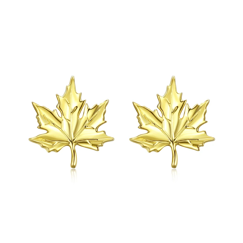 GE13366B Gold Plated 925 Sterling Silver Fashion Jewelry Maple Leaf Earrings For Women Girl