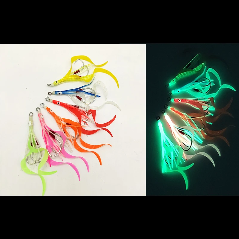Светящиеся осьминог Кальмар юбки Jigs медленный джиг крючок с силиконовым галстуком для металлического джиг
