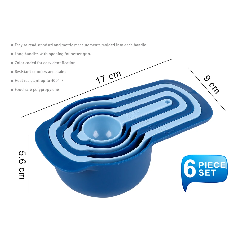 6 pcs custom bulk eco-friendly scoop multi 7.5ml 1/2 tsp 15ml 1tsp plastic pp measuring spoons set of 6